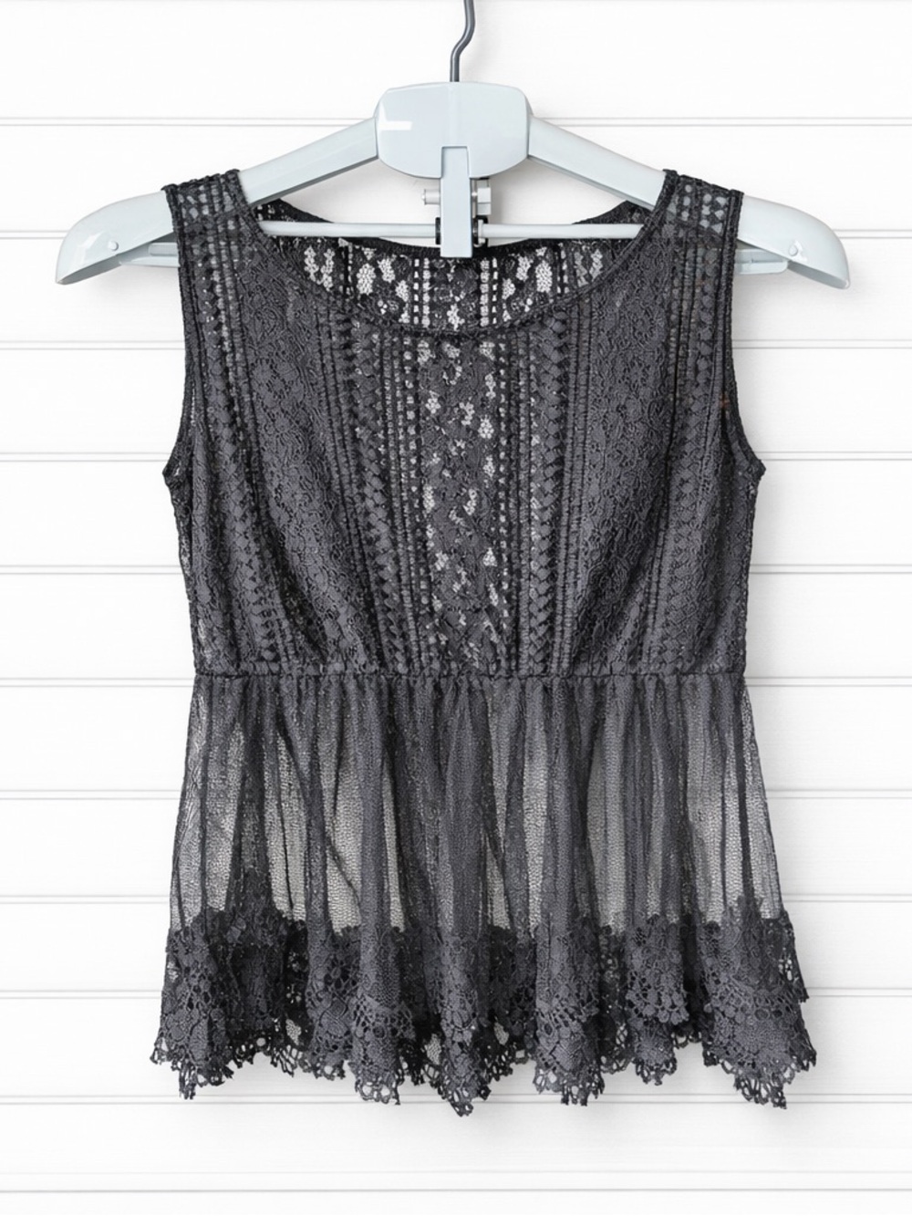 Black Rebellion Lace Peplum Sleeveless Top - Size M